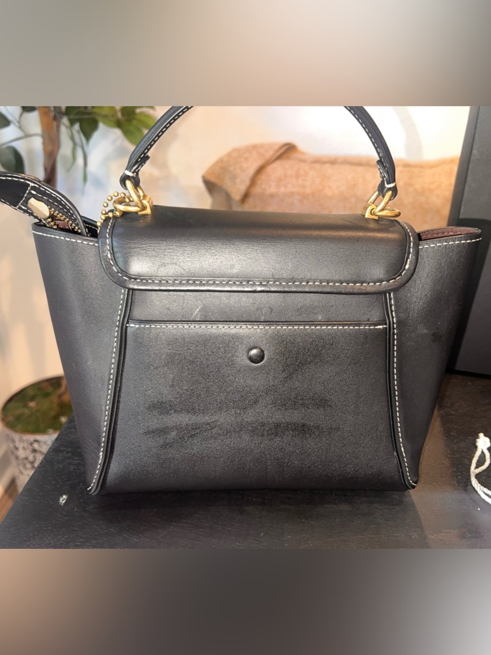 Coach Courier Carryall Leather Tote Bag Black Gold Hardware Crossbody - Picture 2 of 11